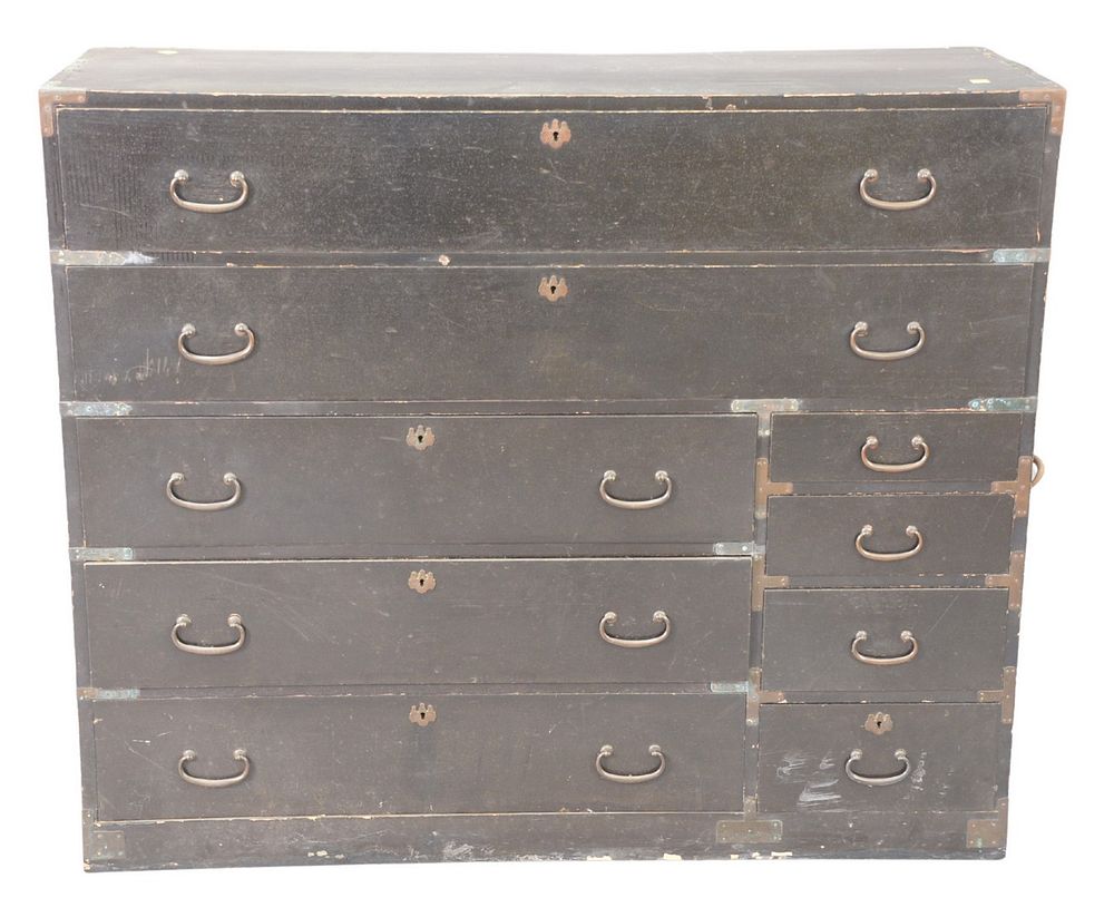 Appraisal: Black Painted Campaign Chest having four drawers and brass mounts