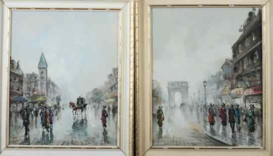 Appraisal: CONTINENTAL SCHOOL th century PARISIAN STREET SCENES TWO WORKS oil