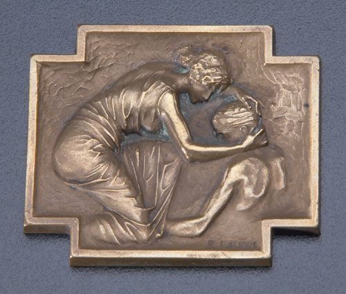 Appraisal: R LALIQUE Gilt bronze medallion c An unrecorded design depicting