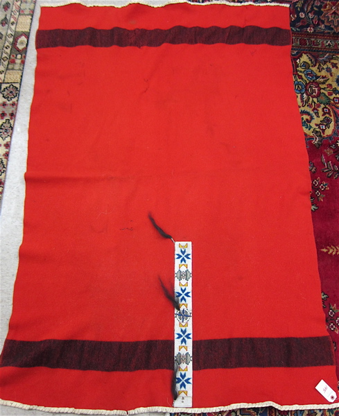 Appraisal: NATIVE AMERICAN BEADED WOOL BLANKET a x inch red wool