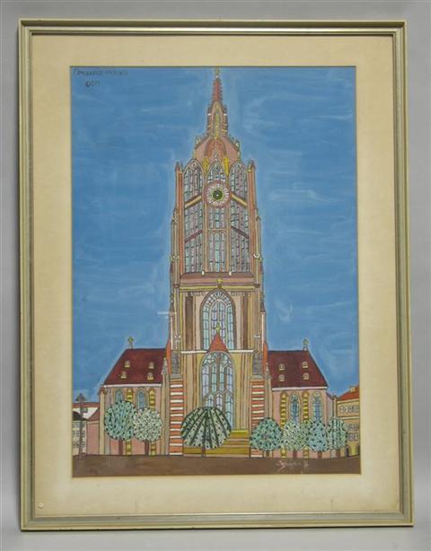 Appraisal: EMERIK FEJES YUGOSLAVIAN - FRANKFURT AM MAIN DOM CATHEDRAL Acrylic