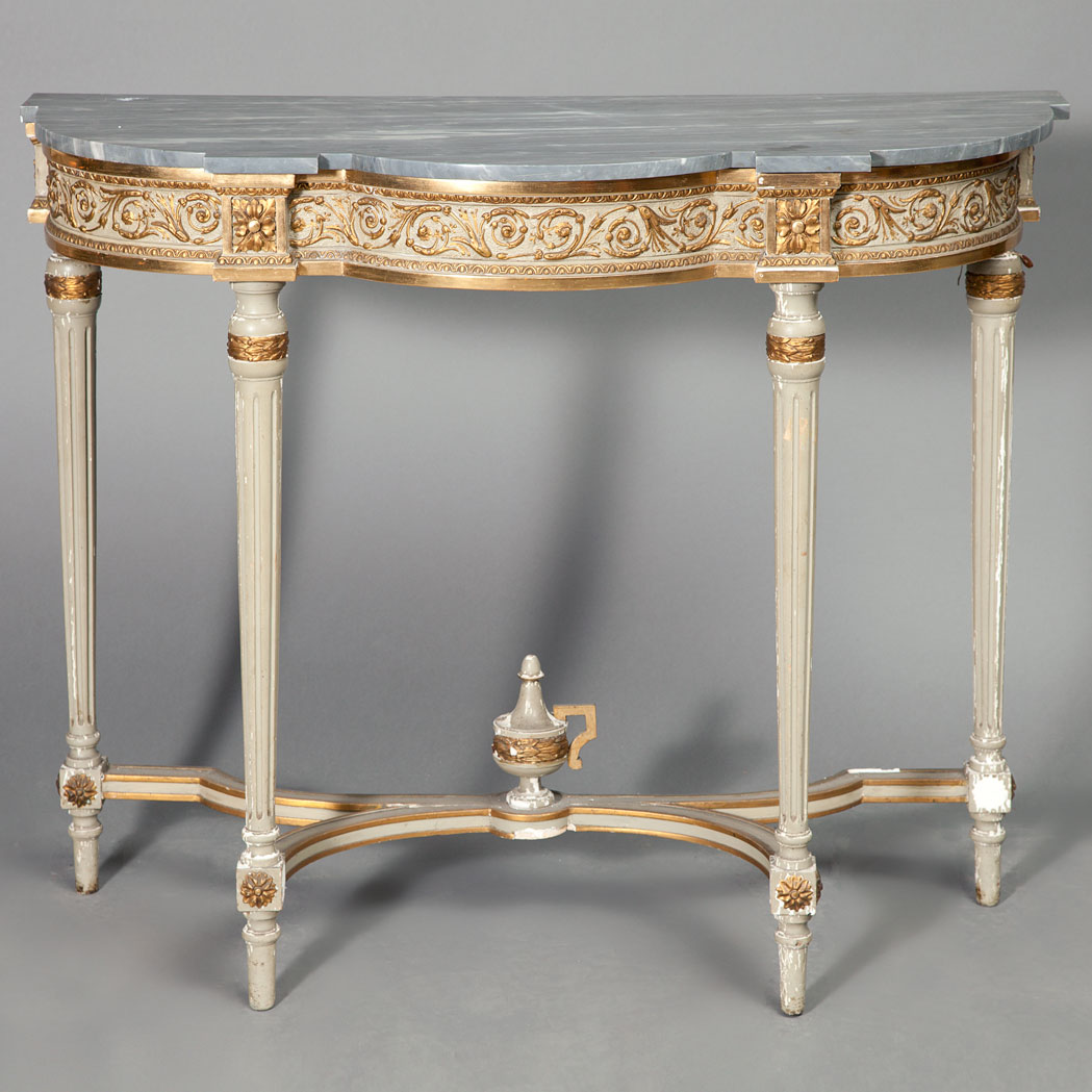 Appraisal: Louis XVI Style Parcel Gilt and Painted Diminutive Console th