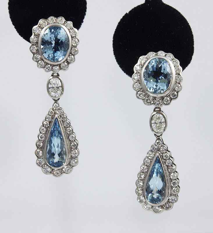 Appraisal: STUNNING K GOLD AQUAMARINE DIAMOND EARRINGS K white gold pendant