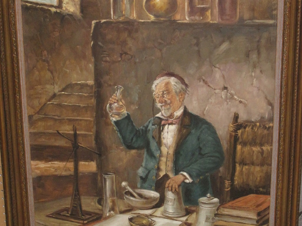 Appraisal: Oil on canvas 'The Alchemist' indistinctly signed