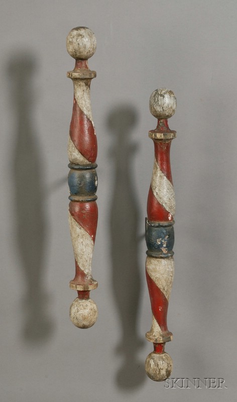 Appraisal: Pair of Painted Turned Wooden Barber Poles America th century