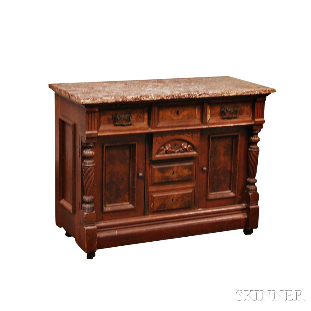 Appraisal: Victorian Carved Walnut and Burl Veneer Marble-top Server th century