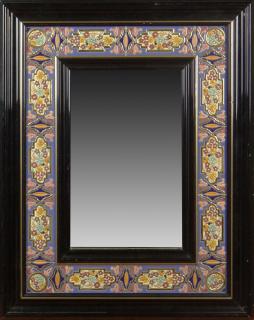 Appraisal: Modern Longwy Style Pottery Framed Mirror Modern Longwy Style Pottery