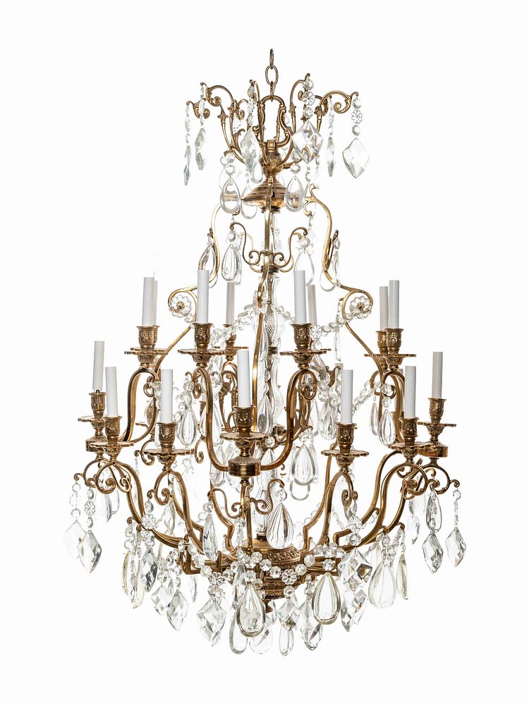 Appraisal: A French Brass and Cut Glass Twenty-Light Chandelier A French