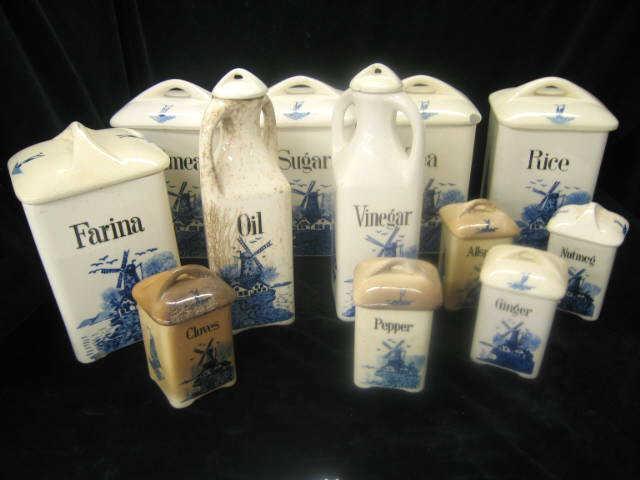 Appraisal: German Victorian Pottery Canister Set Delft decor