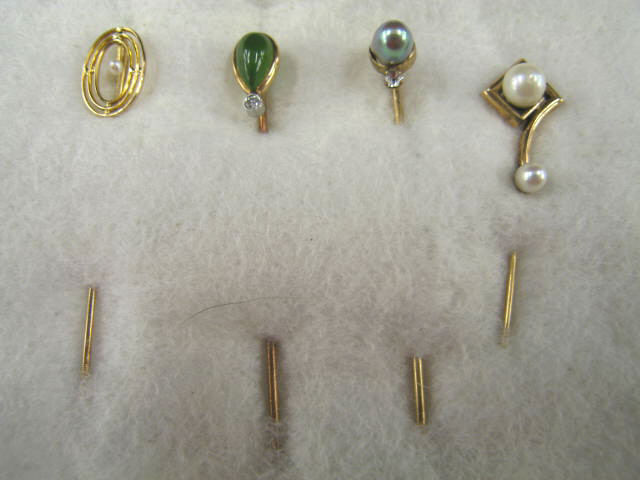 Appraisal: Antique Gold Stickpins with pearls and one with jade diamond