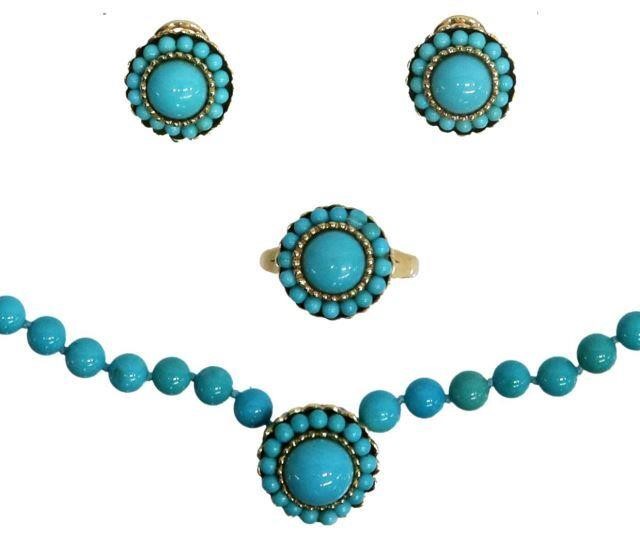 Appraisal: set Estate kt yellow gold and turquoise jewelry suite including