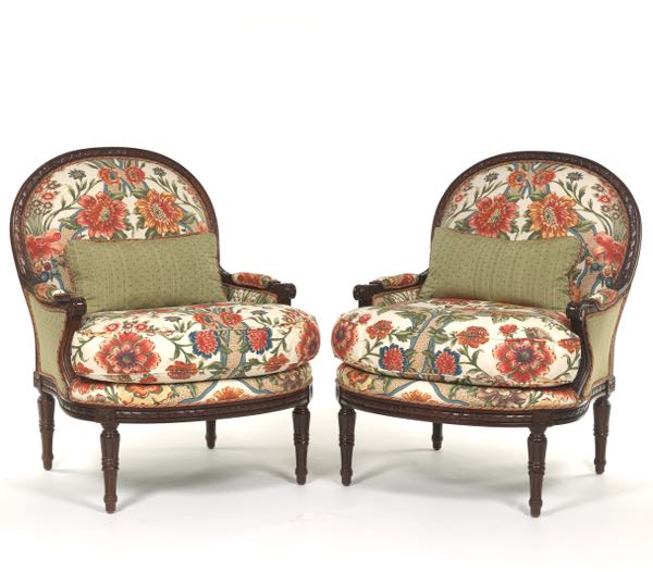 Appraisal: PAIR OF BRUNSCHWIG FILS UPHOLSTERED CLUB CHAIRS x x Carved