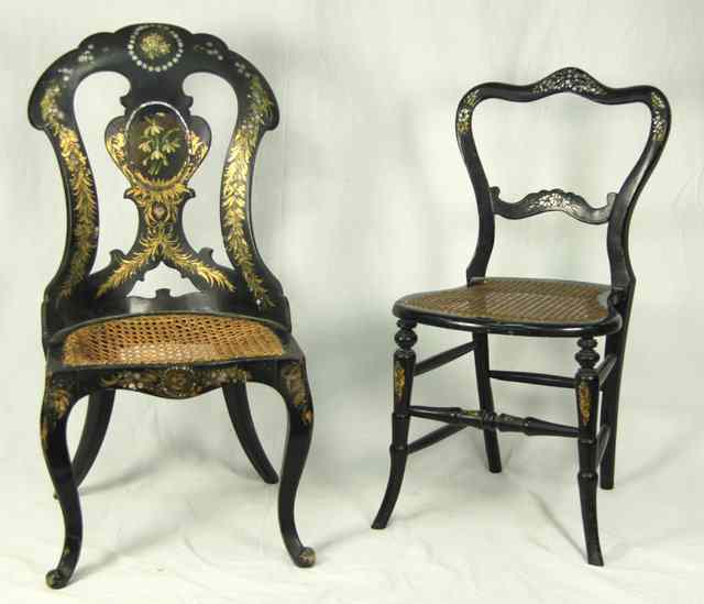 Appraisal: A Victorian papier mach chair with lily-of-the-valley painted to the