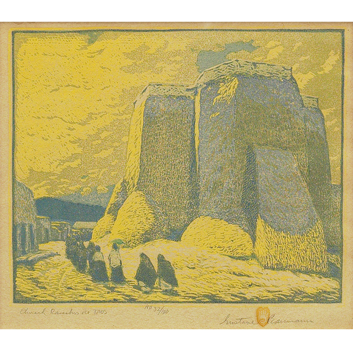 Appraisal: Gustave Baumann woodblock titled Church Rancho de Taos signed and