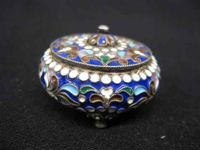 Appraisal: Russian Enameled Silver Box footed '' diameter '' tall excellent