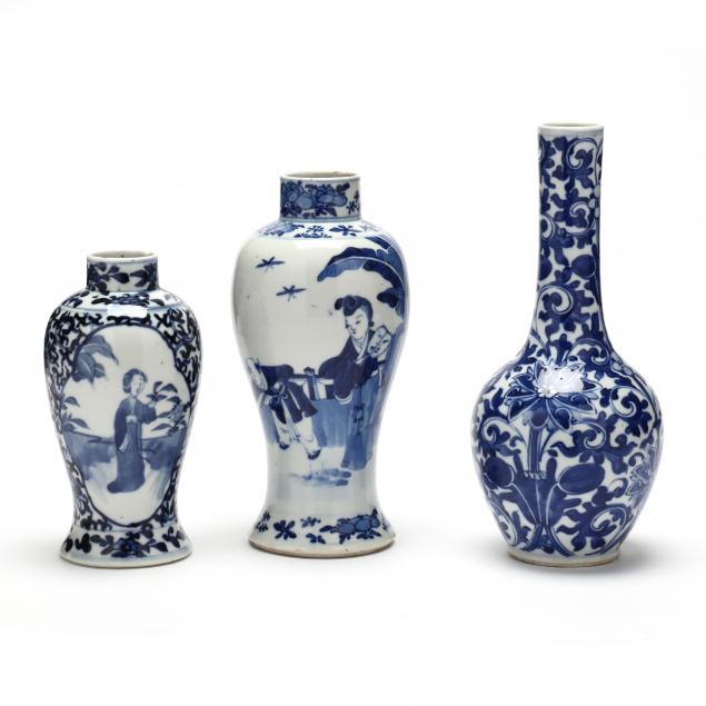 Appraisal: THREE CHINESE BLUE AND WHITE PORCELAIN VASES th century porcelain