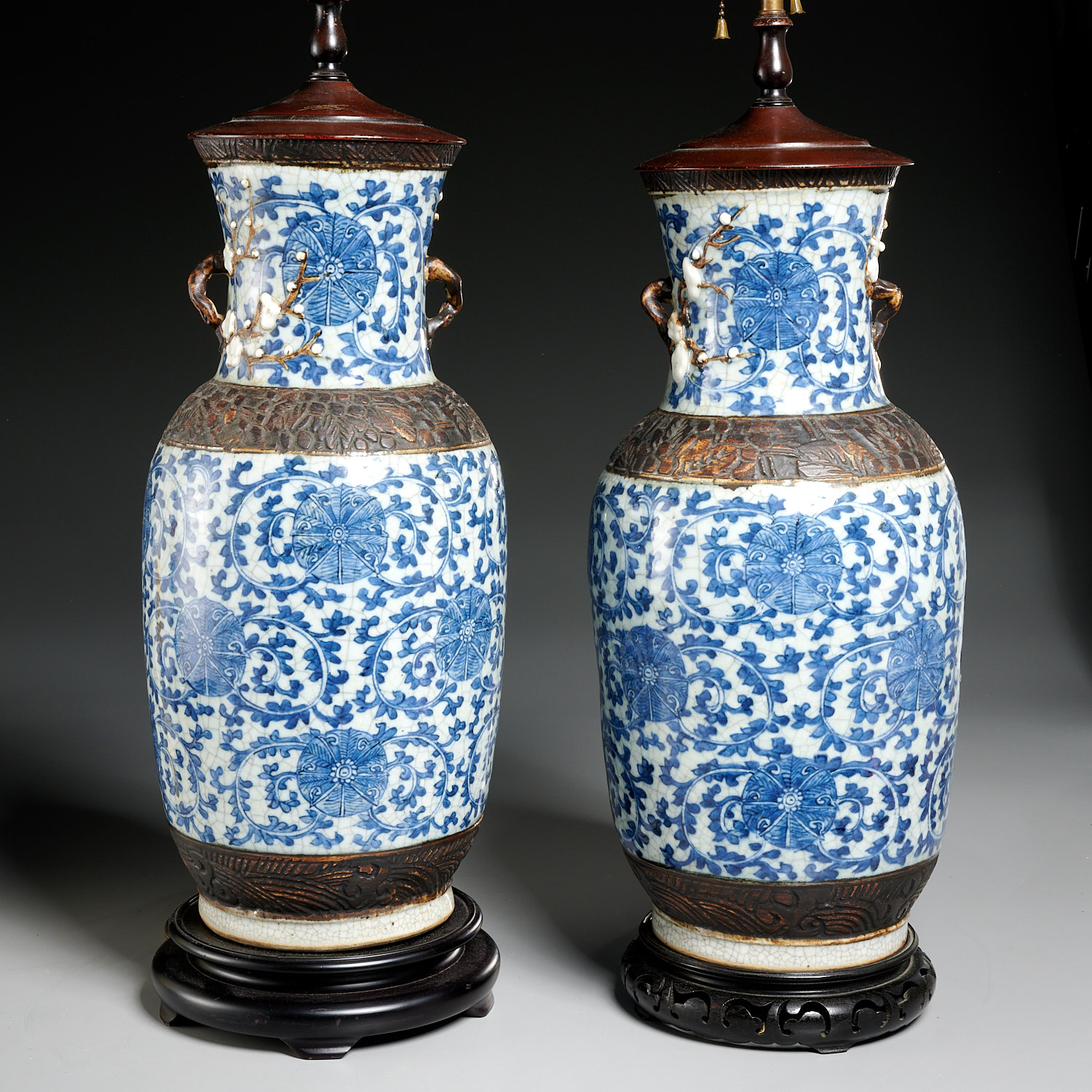 Appraisal: PAIR CHINESE BLUE AND WHITE VASE LAMPS Qing Dynasty th