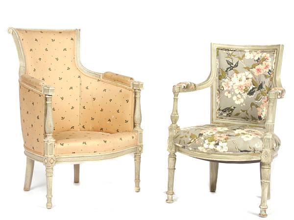 Appraisal: A group of two Louis XVI style paint decorated armchairs