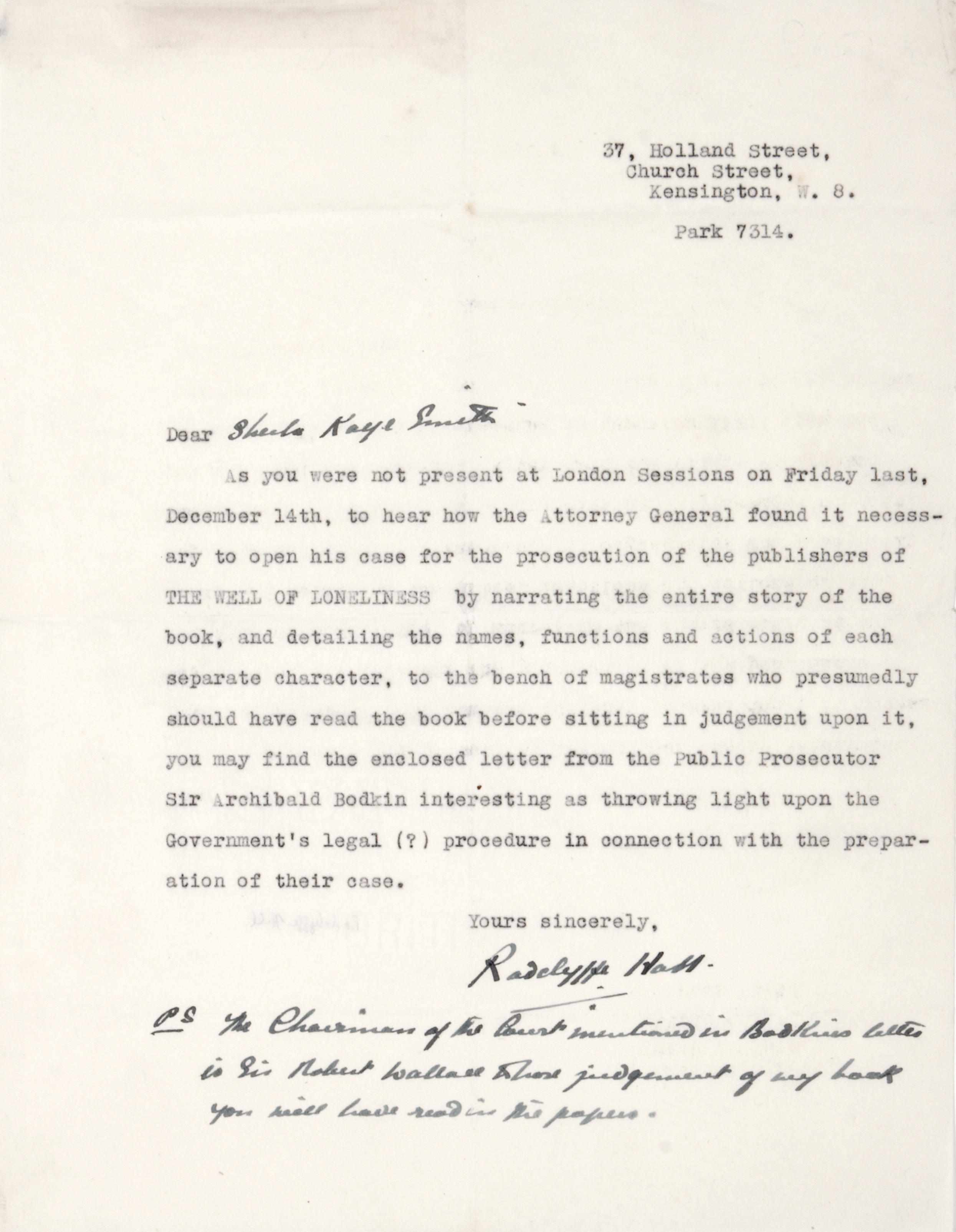 Appraisal: HALL RADCLYFFE - Typed Letter Signed ''Radclyffe Hall'' p to