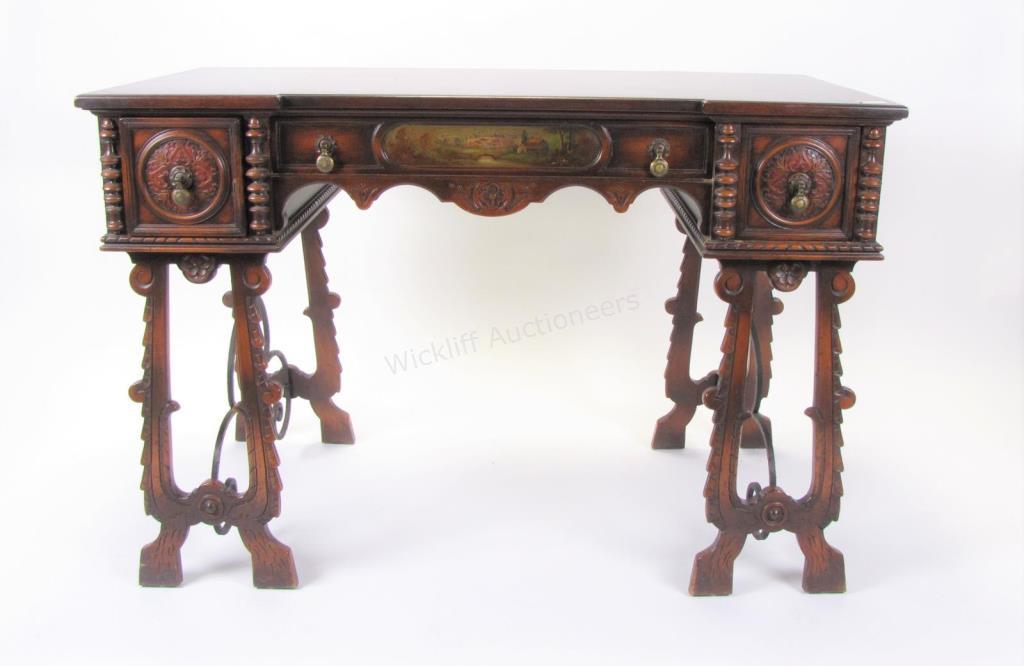 Appraisal: An English Cottage style desk with three drawers painted decoration