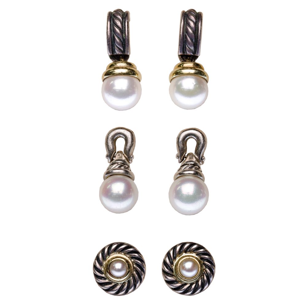 Appraisal: DAVID YURMAN YELLOW GOLD AND STERLING SILVER EARRING ASSORTMENT pairs