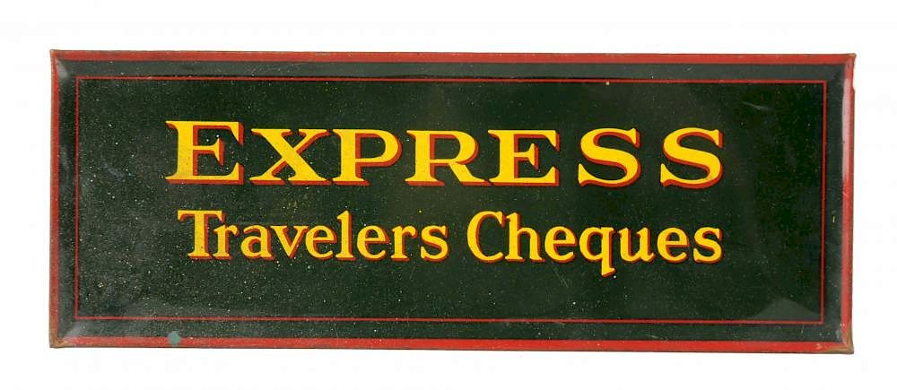 Appraisal: Railway Express Travelers Checks Tin Litho Sign This sign has