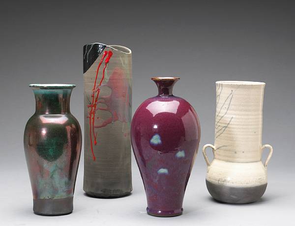 Appraisal: Four studio pottery vases The first three by Evans Designs