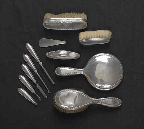 Appraisal: Sterling silver mounted dresser set