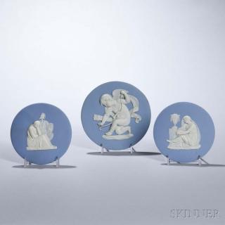 Appraisal: Three Wedgwood Solid Light Blue Jasper Roundels England th century