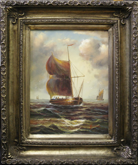 Appraisal: Continental School st Century Schooner at Sea oil on canvas