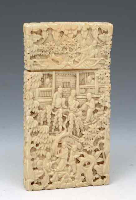 Appraisal: A CHINESE CARVED IVORY CARD CASE Canton intricately carved with