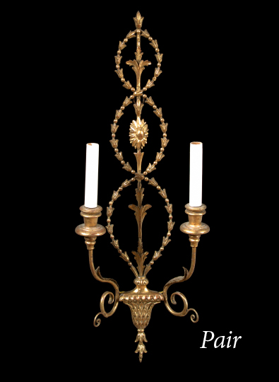 Appraisal: Pair of Edwardian Carved Giltwood Plaster and Gilded Wrought-Iron Two-Light