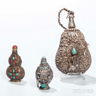 Appraisal: Three Metalwork Snuff Bottles Three Metalwork Snuff Bottles Tibetan China