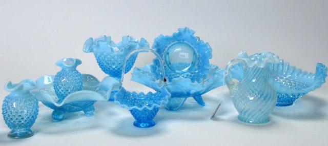 Appraisal: Group of Blue Opalescent Colored Glass including '' pitcher ''