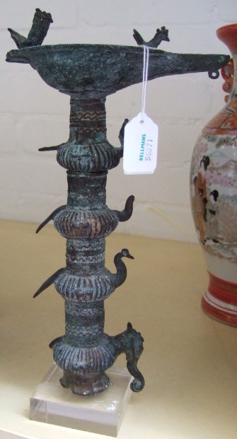 Appraisal: A Deccani th Century bronze oil lamp stand with elephant