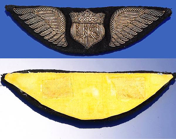 Appraisal: A World War pattern embroidered Pilot's wing belonging to Lt