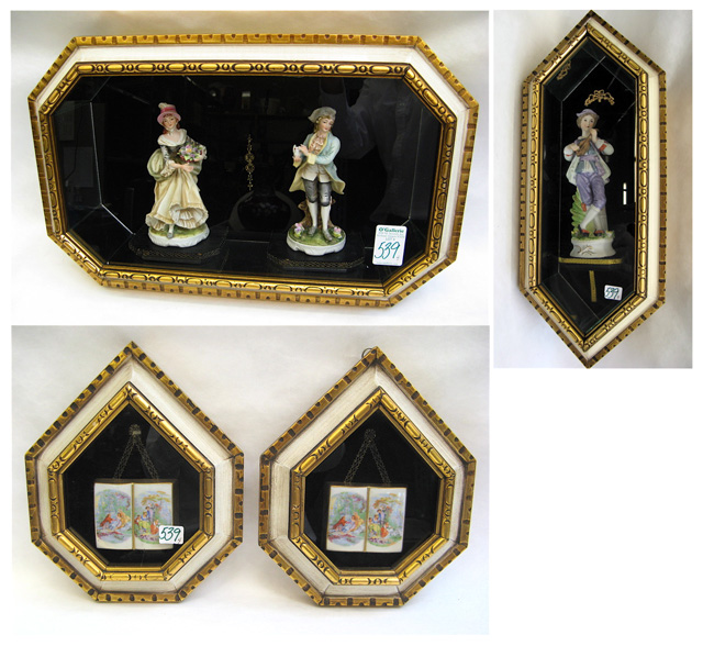 Appraisal: SET OF FOUR PORCELAINS MOUNTED IN SHADOW BOXES the decorated