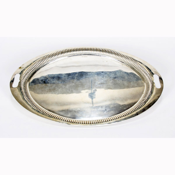 Appraisal: Mappin Webb English sterling silver oval handled serving tray Sheffield