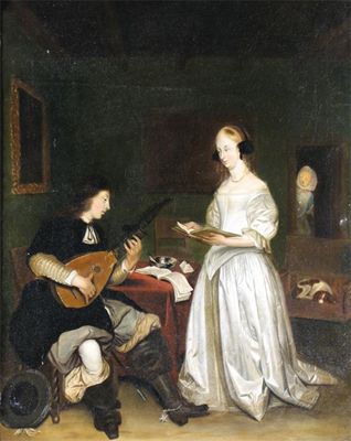 Appraisal: After Gerard Ter Borch The lute player Oil on canvas