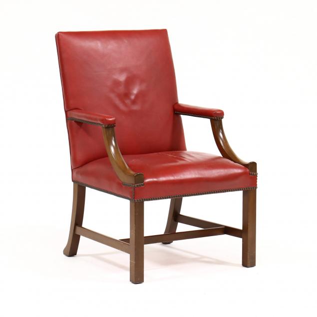 Appraisal: KITTINGER CHIPPENDALE STYLE LEATHER LOLLING CHAIR Mid- th century red