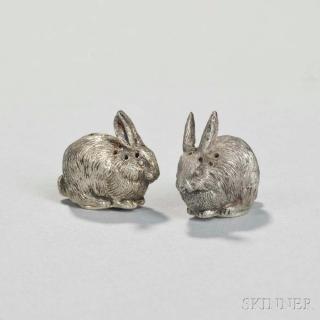 Appraisal: Pair of Edward VII Sterling Silver Rabbit-form Pepperettes London -