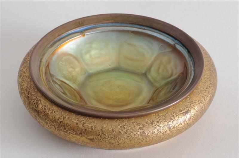 Appraisal: LOUIS C TIFFANY FURNACES INC GILT-BRONZE AND FAVRILE GLASS ASHTRAY