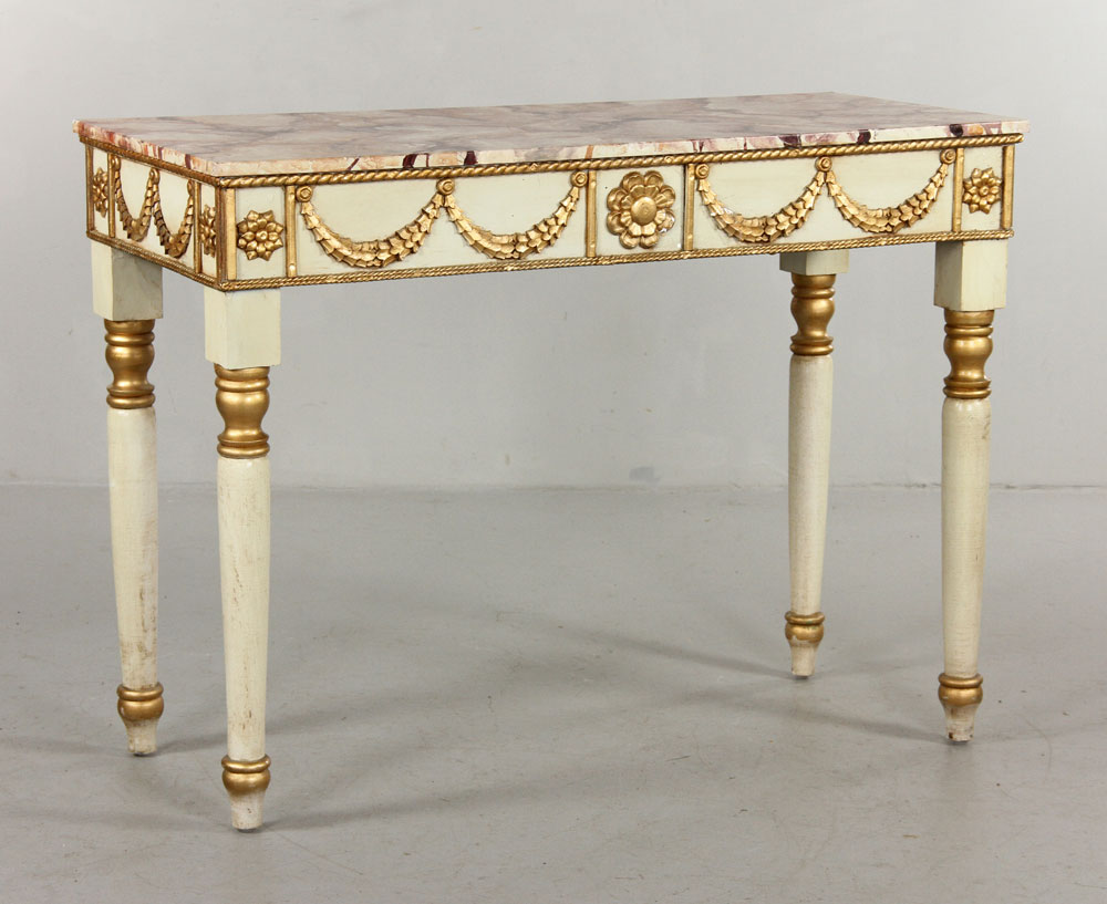 Appraisal: - Faux Marble Top Table Foyer table with faux marble