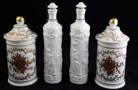 Appraisal: FOUR LIMOGES PORCELAIN PIECES including a pair of white bottles