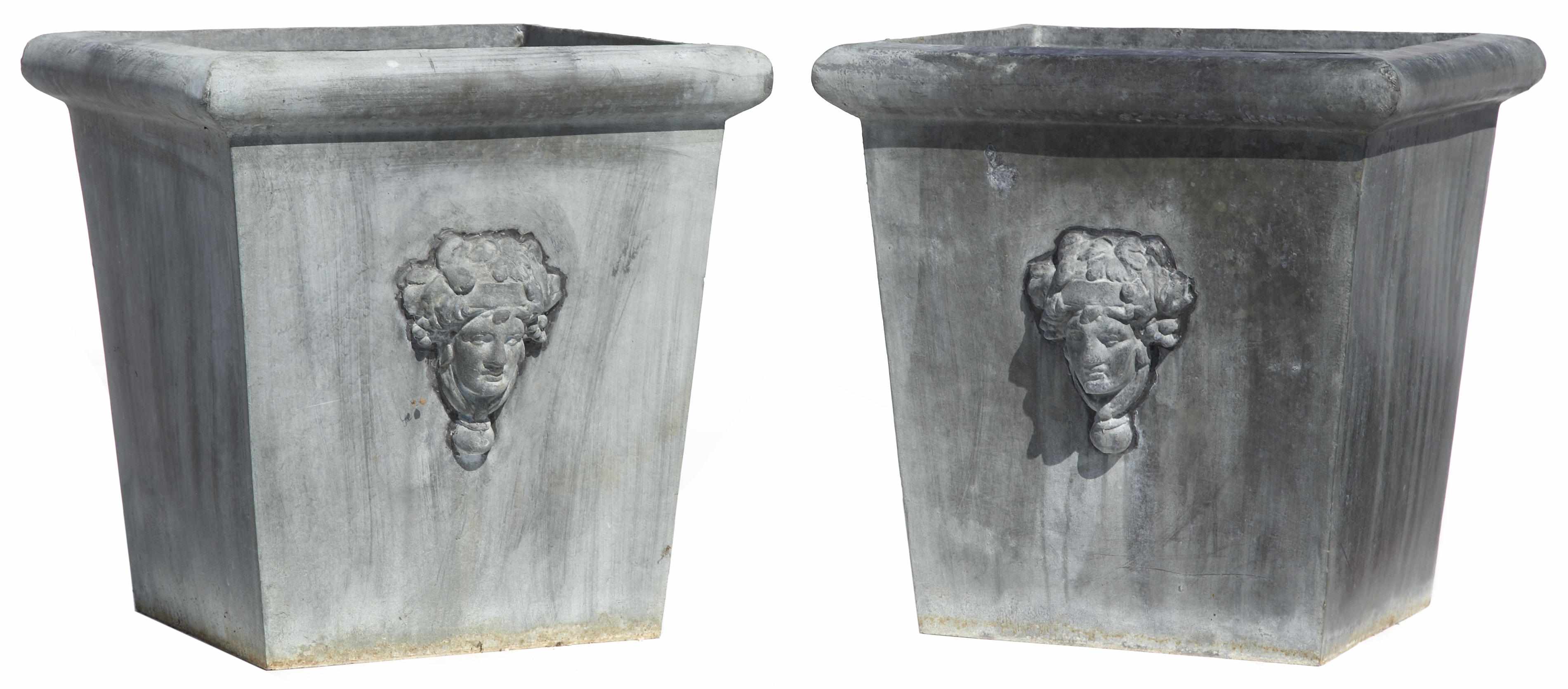 Appraisal: A set of five zinc jardinires with mask ornament height