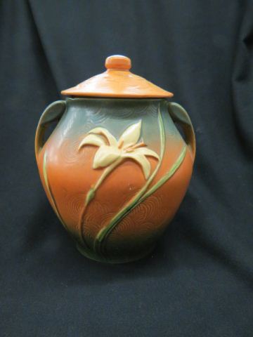 Appraisal: Roseville Pottery Zephyr Lily Cookie Jar brown green - tall