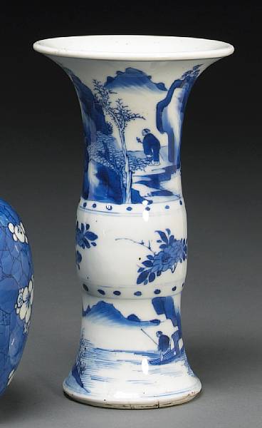 Appraisal: A small blue and white porcelain beaker vase th Century