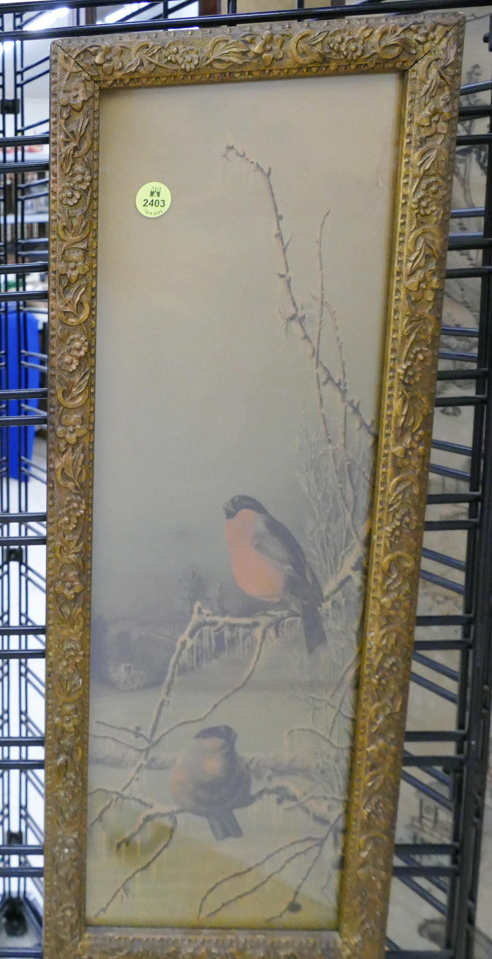 Appraisal: Antique Birds in Winter Lithograph Framed- x ''