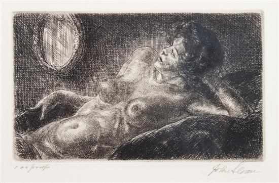 Appraisal: John Sloan American - ''Half Nude on Elbow'' etching signed