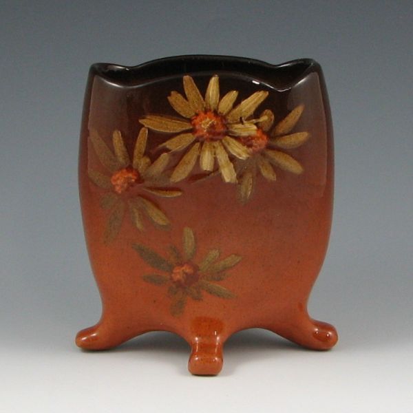 Appraisal: Owens Utopian footed fan vase with floral decoration Marked Owensart